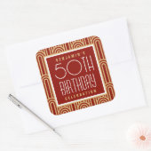 Art Deco Any Age Birthday Party Name Red Gold スクエアシール (封筒)