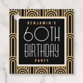 Art Deco Any Age Birthday Party Thank You Black フェイバータグ (正面)