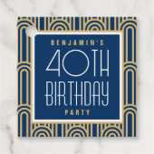 Art Deco Any Age Birthday Party Thank You Navy フェイバータグ (正面)
