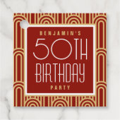 Art Deco Any Age Birthday Party Thank You Red Gold フェイバータグ (正面)