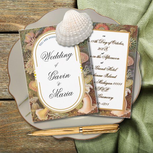 Art Deco Art Nouveau Floral Gold Tone Sea Life 招待状