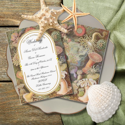 Art Deco Art Nouveau Floral Gold Tone Sea Life 招待状
