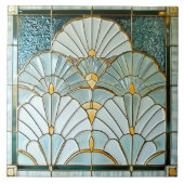 Art Deco Art Nouveau Green Gold Elegant Pretty タイル (正面)