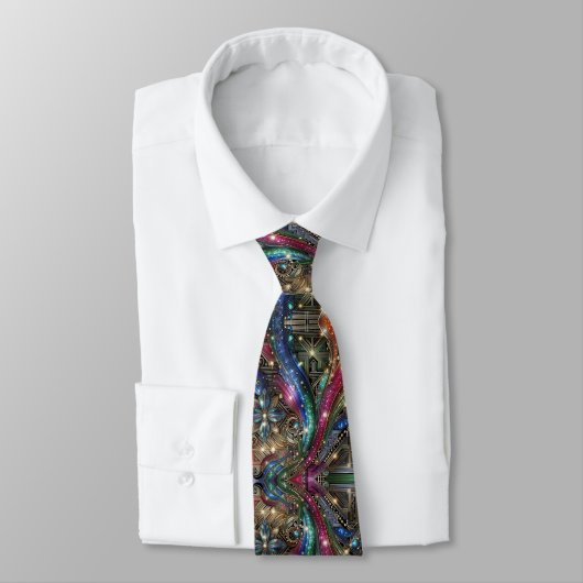Art Deco Art Nouveau Rainbow Circuit Board Necktie ネクタイ (タイ)