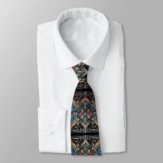 Art Deco Art Nouveau Rainbow Circuit Board Necktie ネクタイ (タイ)