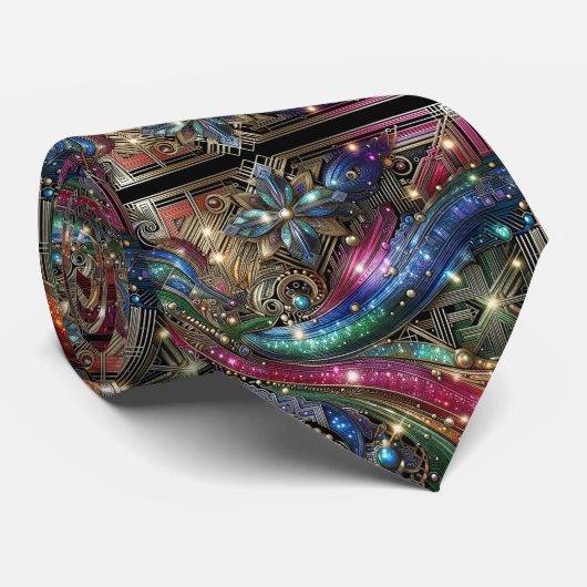 Art Deco Art Nouveau Rainbow Circuit Board Necktie ネクタイ (ロール)