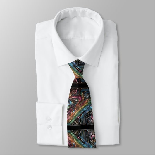 Art Deco Art Nouveau Rainbow Circuit Board Necktie ネクタイ (タイ)