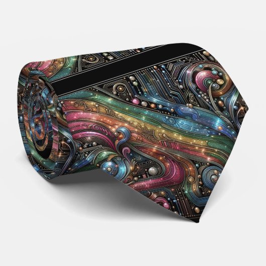 Art Deco Art Nouveau Rainbow Circuit Board Necktie ネクタイ (ロール)