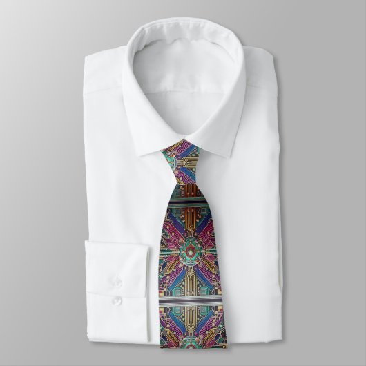 Art Deco Art Nouveau Rainbow Circuit Board Necktie ネクタイ (タイ)