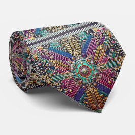 Art Deco Art Nouveau Rainbow Circuit Board Necktie ネクタイ