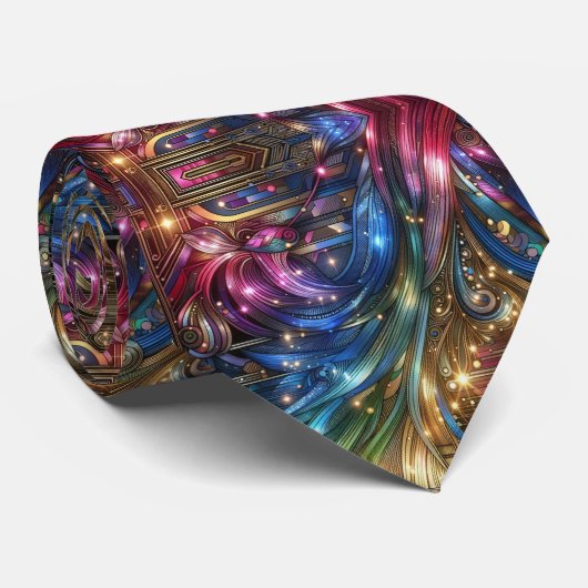 Art Deco Art Nouveau Rainbow Circuit Board Necktie ネクタイ (ロール)