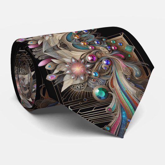 Art Deco Art Nouveau Rainbow Circuit Board Necktie ネクタイ (ロール)