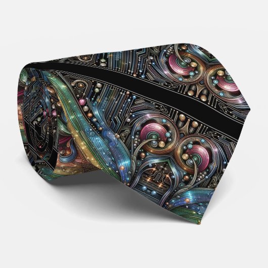 Art Deco Art Nouveau Rainbow Circuit Board Necktie ネクタイ (ロール)