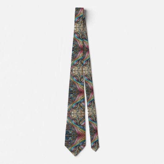 Art Deco Art Nouveau Rainbow Circuit Board Necktie ネクタイ (正面)