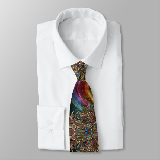 Art Deco Art Nouveau Rainbow Circuit Board Necktie ネクタイ (タイ)