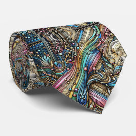 Art Deco Art Nouveau Rainbow Circuit Board Necktie ネクタイ