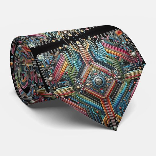 Art Deco Art Nouveau Rainbow Circuit Board Necktie ネクタイ (ロール)