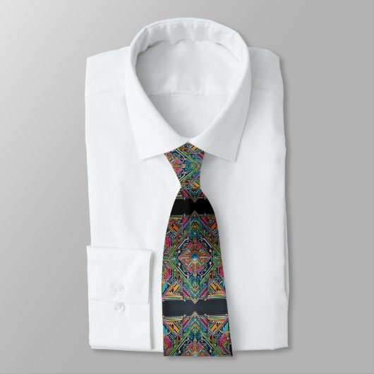 Art Deco Art Nouveau Rainbow Circuit Board Necktie ネクタイ (タイ)