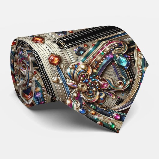 Art Deco Art Nouveau Rainbow Circuit Board Necktie ネクタイ (ロール)