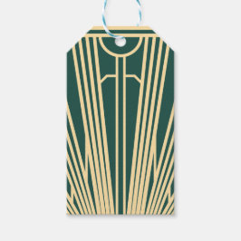 Art Deco Art Nouveau Striped Gold Tone Green  ギフトタグ