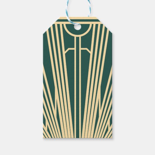 Art Deco Art Nouveau Striped Gold Tone Green  ギフトタグ (正面)