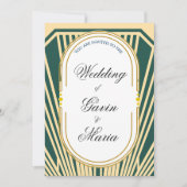 Art Deco Art Nouveau Striped Gold Tone Modern 招待状 (正面)