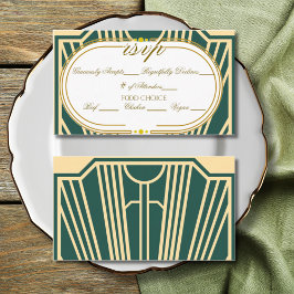 Art Deco Art Nouveau Striped Gold Tone RSVP エンクロージャーカード