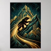 Art Deco Bear Mountain Climb Golden Path ポスター (正面)