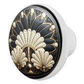 Art Deco Beautiful White Fans Elegant Gold Border セラミックノブ (右)