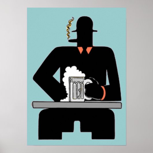 Art Deco Beer Drinker ポスター (正面)