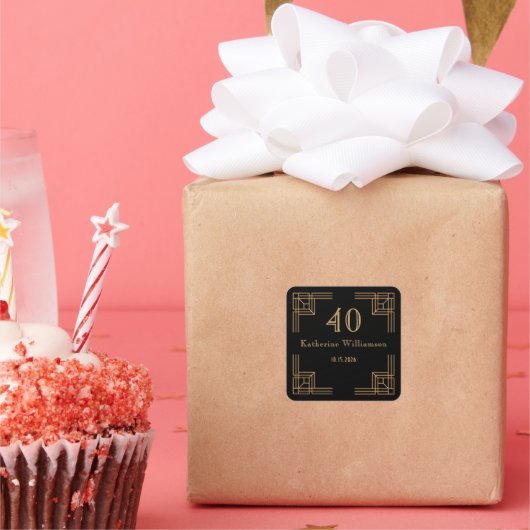 Art Deco Birthday Black Gold Roaring 20's スクエアシール (パーティー)