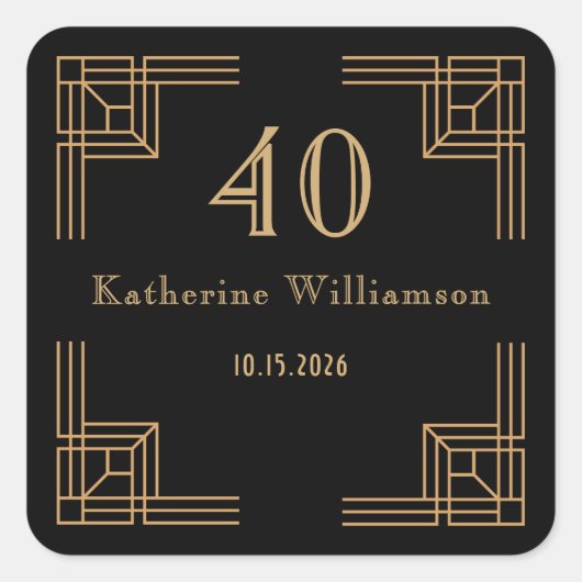 Art Deco Birthday Black Gold Roaring 20's スクエアシール (正面)