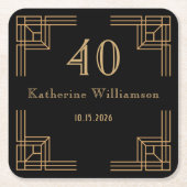 Art Deco Birthday Black Gold Roaring 20's スクエアペーパーコースター (正面)