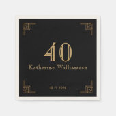 Art Deco Birthday Black Gold Roaring 20's スタンダードカクテルナプキン (正面)