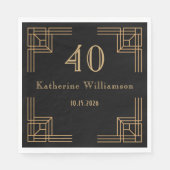 Art Deco Birthday Black Gold Roaring 20's スタンダードランチョンナプキン (正面)
