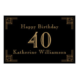 Art Deco Birthday Black Gold Roaring 20's ポスター