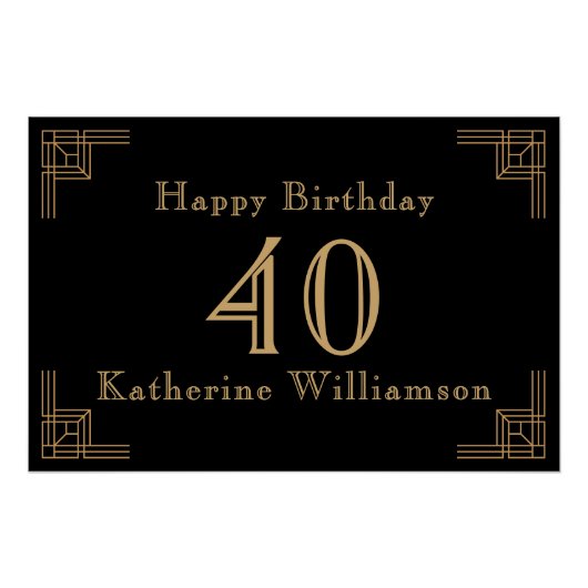 Art Deco Birthday Black Gold Roaring 20's ポスター (正面)