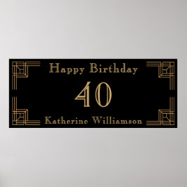 Art Deco Birthday Black Gold Roaring 20's ポスター