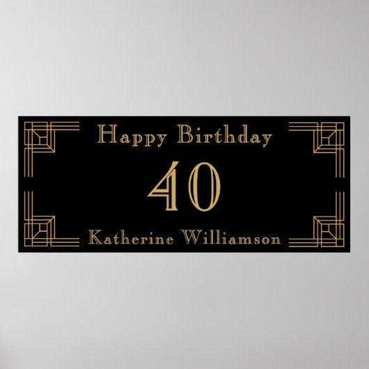 Art Deco Birthday Black Gold Roaring 20's ポスター (正面)