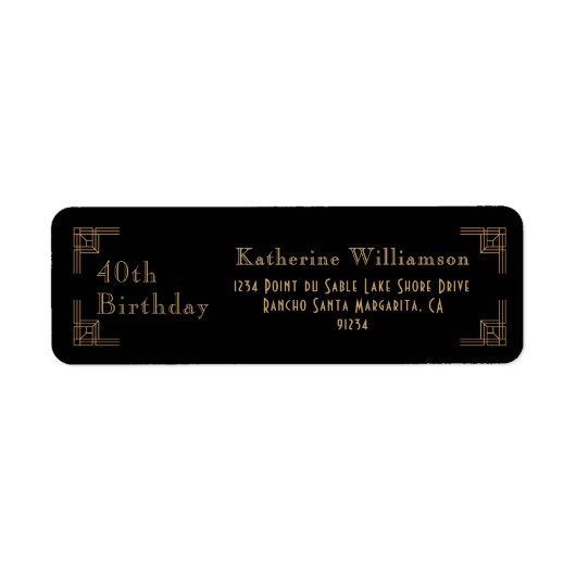Art Deco Birthday Black Gold Roaring 20's ラベル (正面)