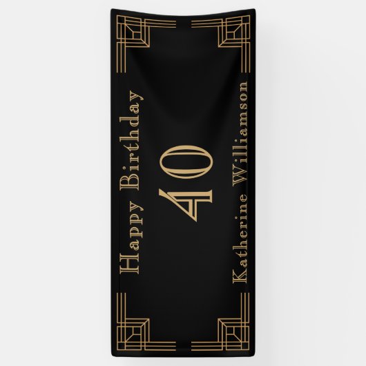 Art Deco Birthday Black Gold Roaring 20's 横断幕 (縦)