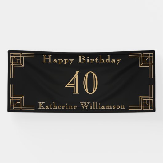 Art Deco Birthday Black Gold Roaring 20's 横断幕 (横)