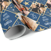 Art Deco Birthday Custom Photo Any Age 35th Navy ラッピングペーパー (ロールコーナー)