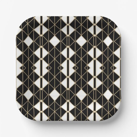 Art Deco Black and Gold Geometric luxury ペーパープレート (正面)