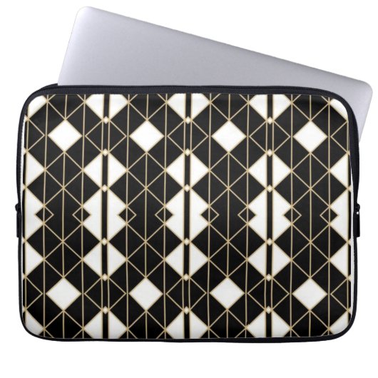 Art Deco Black and Gold Geometric luxury ラップトップスリーブ (正面)