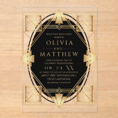 Art Deco Black and Gold Geometric Wedding  アクリル招待状 (正面)