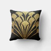 Art Deco Black and Gold Hieroglyphic Plant Motif クッション (裏面)