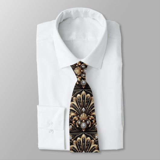 Art Deco Black and Gold Seashell Pattern Neck Tie ネクタイ (タイ)