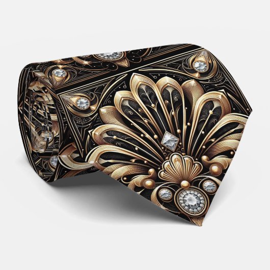 Art Deco Black and Gold Seashell Pattern Neck Tie ネクタイ (ロール)