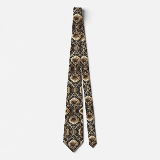 Art Deco Black and Gold Seashell Pattern Neck Tie ネクタイ (正面)